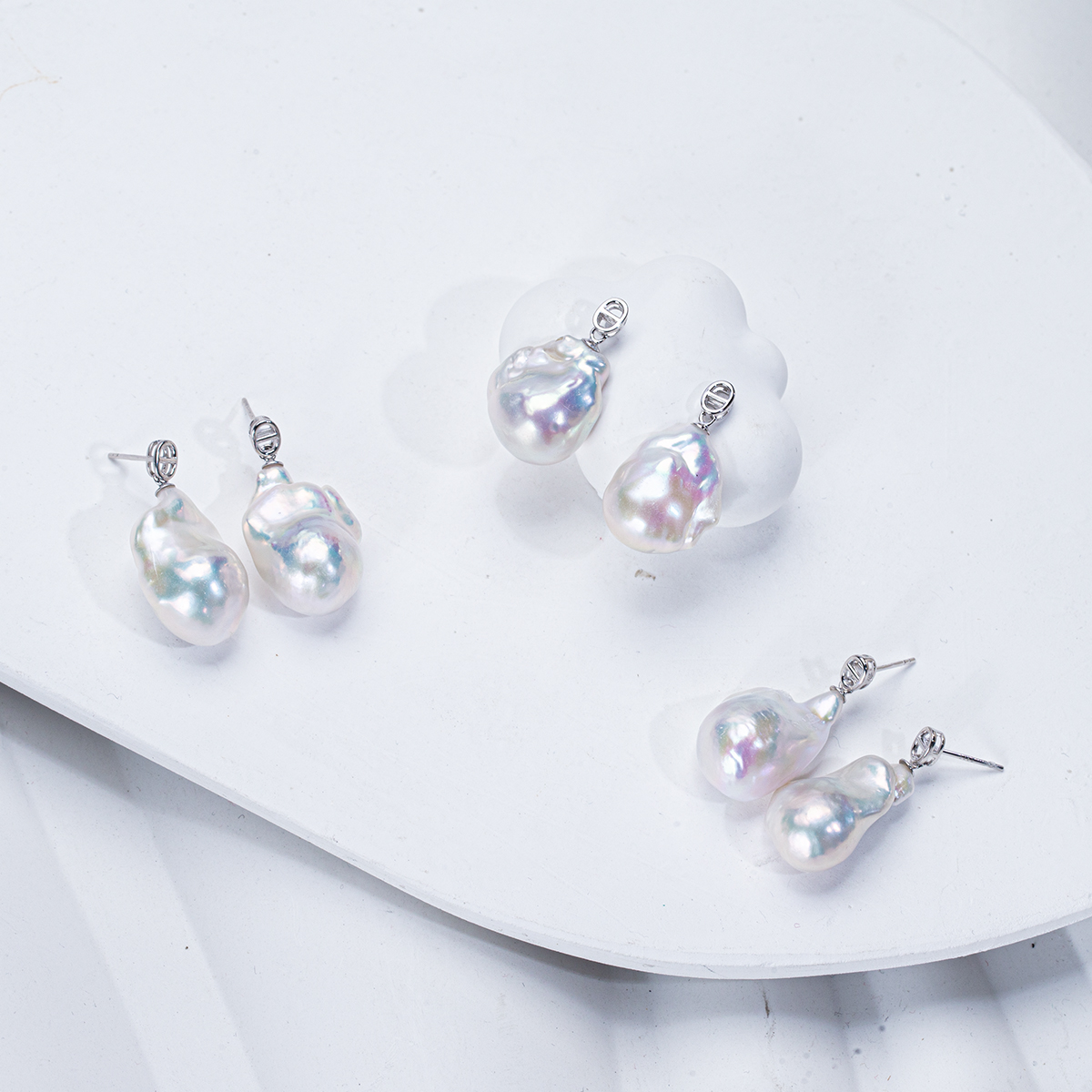 【白细胞片】天然淡水巴洛克耳坠S925银猪鼻子耳钉