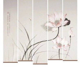 花鸟禅意半透遮阳上下升降电动简约装 定制中式 饰隔断卷帘窗帘商铺