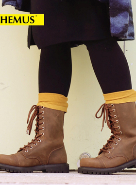 THEMUS高帮鞋秋冬女士牛皮马丁靴固特异时尚机车系带女靴FS126808
