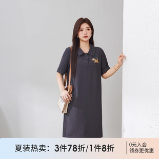 韩版 采多宝大码 新款 女装 宽松Polo领透气亲肤连衣裙 胖mm2025夏季