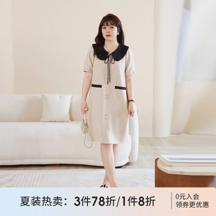 穿搭娃娃领遮肉显瘦连衣裙潮 采多宝高端大码 女装 胖mm长裙夏季 法式