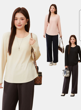 采多宝大码女装胖mm2025冬季新款圆领弧摆针织T恤EDZ6021