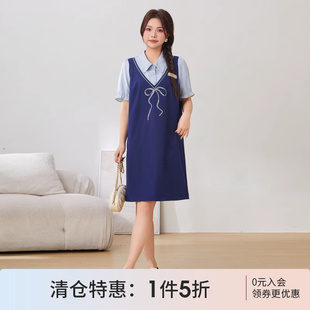 采多宝大码 学院风蝴蝶结气质长裙 女装 减龄假两件连衣裙胖mm新款