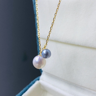 18k金小珠帽海水珍珠吊坠双珠款真多麻akoya混搭糖果色项链