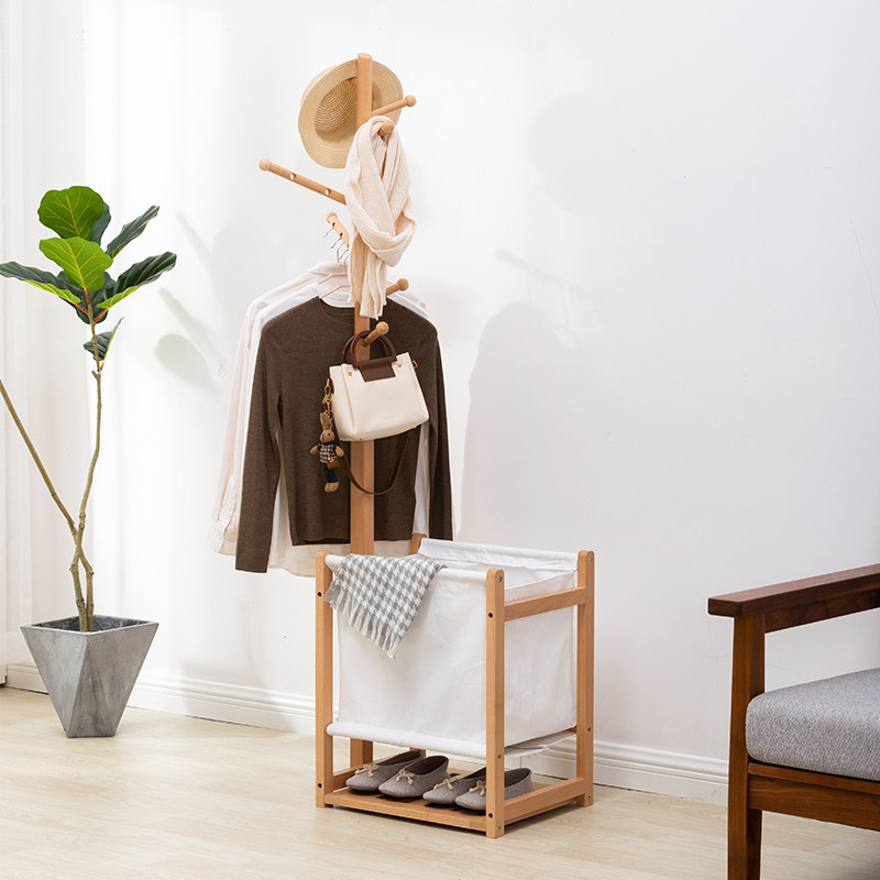 衣帽架实木衣架落地鞋架挂衣杆带脏衣篓可拆卸架小户型一体挂衣架,住宅家具,衣帽架,淘宝优惠券,粉丝福利购,淘宝优惠卷
