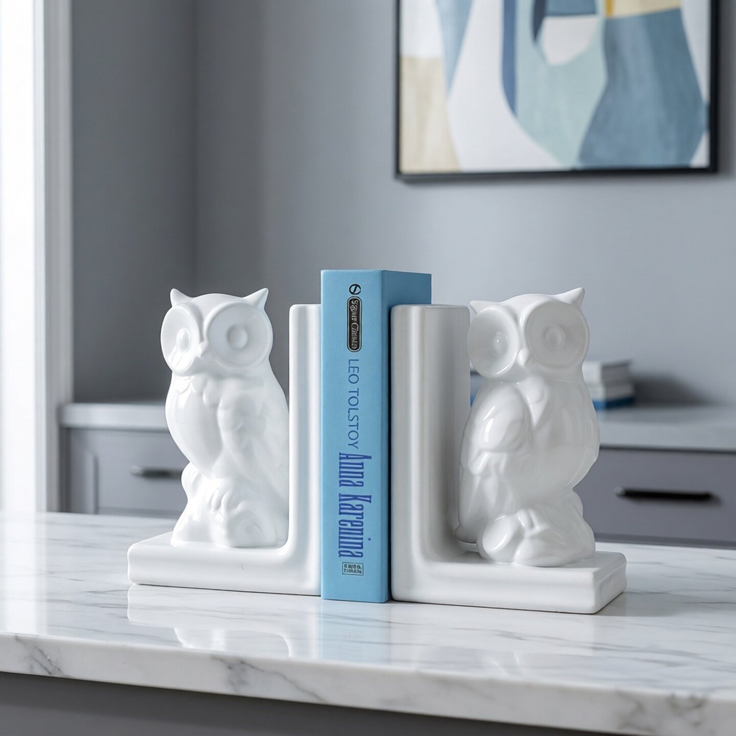 抽象后现代北欧新古典哑白色猫头鹰陶瓷书靠摆设家居书房软装饰品