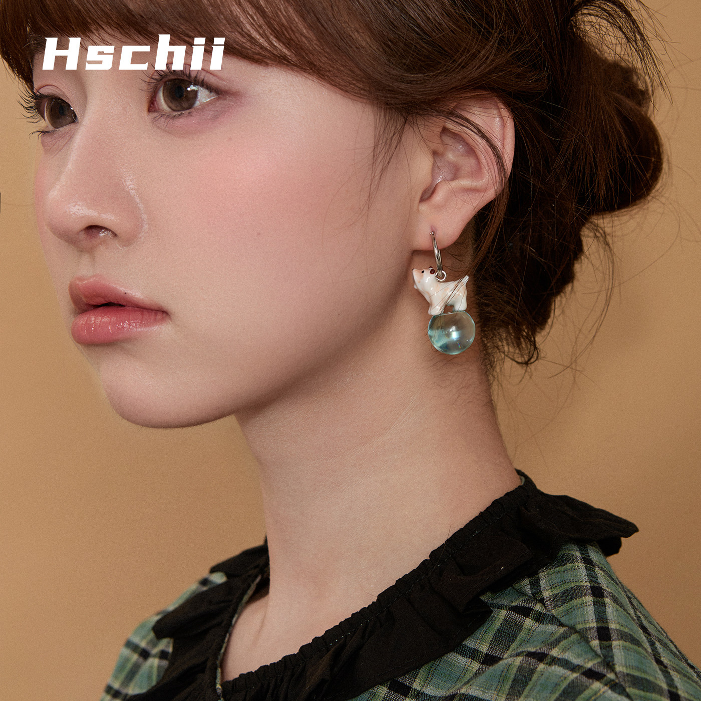 西迟西高地狗狗小众设计感动物造型耳环女透明球体耳饰高级感耳夹
