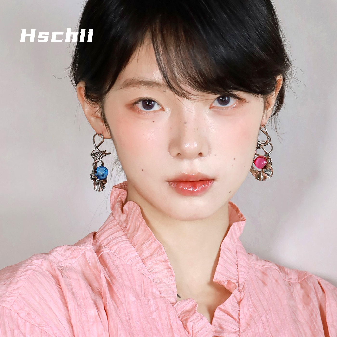 西迟红蓝不对称复古金电镀浮雕耳夹宫廷风气质高级耳饰