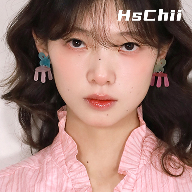 西迟法式蝴蝶彩色小椅子耳钉气质清新少女可可爱爱小板凳耳环耳夹