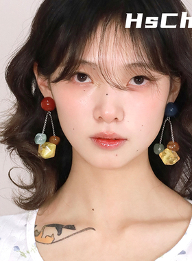 原创设计彩色方糖耳环