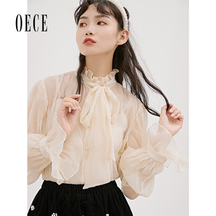 上衣女设计感衬衣 春秋新复古喇叭袖 Oece甜美长袖 衬衫