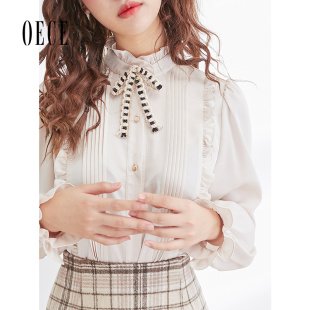春秋衬衫 花边系带长袖 上衣 女温柔法式 Oece春秋新款