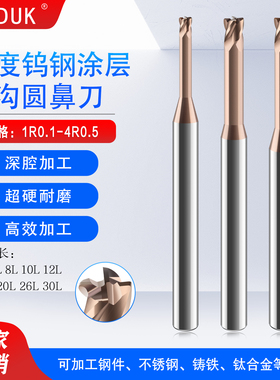 62度钨钢涂层深沟加长圆鼻刀合金铣刀1R0.1 2R0.1 3R0.1 4R0.1