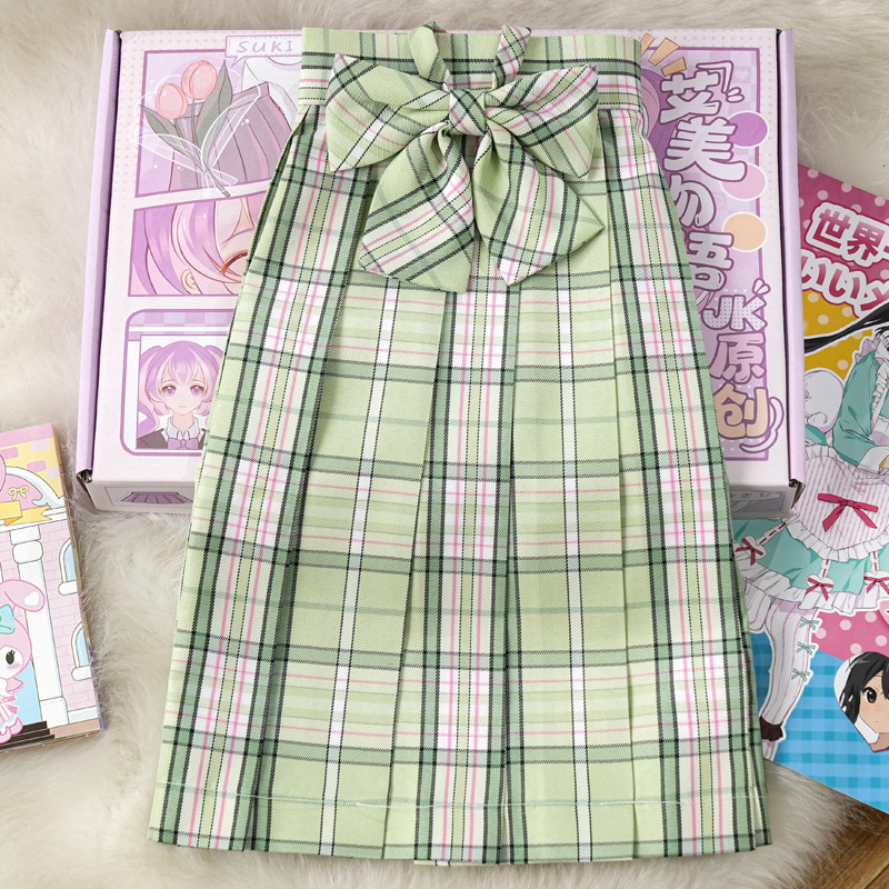 绘春/原创jk制服裙正版绿色系校供感格裙高腰半身裙春季百褶短裙