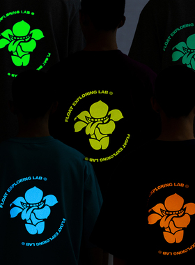 FLOAT24夏季新款夜光印花300g重磅纯棉宽松美拉德风短袖男女T恤