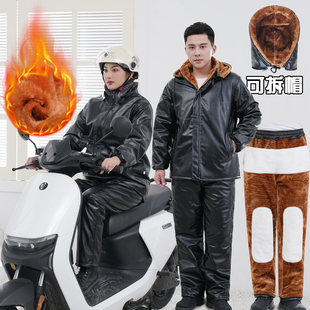 正阳 加绒加厚工作服防水挡风皮棉衣皮衣男女套装 外卖骑行皮裤 男士