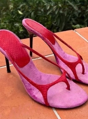 糖果时装凉鞋细跟sandals women宴会名媛法式夹趾凉拖party shoes