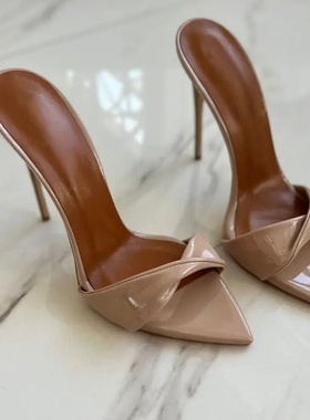 尖头褶皱时装凉鞋糖果色细跟性感露趾女凉拖sandals women宴会鞋