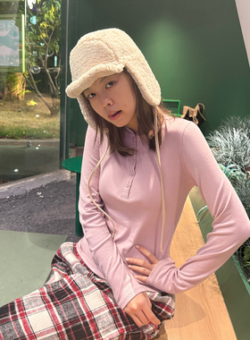 Hold Tight同款莫代尔辣妹紧身长袖亨利衫T恤上衣针织百搭打底衫