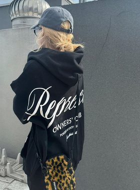 美式复古高街草写标语印花连帽卫衣宽松男女情侣百搭宽松连帽衫