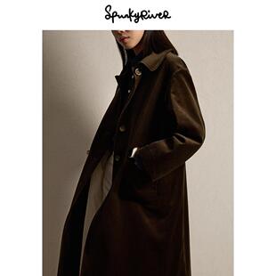 SPR|英国纯棉灯芯绒女士简约复古大衣苔藓绿宽松高级感大衣风衣