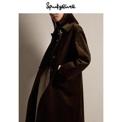 意大利全棉灯芯绒咸菜绿大衣风衣