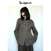 SPR 挺括 宫廷风衬衫 复古灰绿纯棉纱卡双排扣工装 圆领衬衣