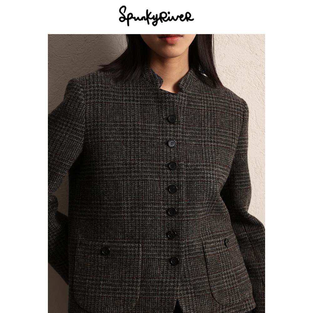 粗花呢短款羊毛外套复古英伦