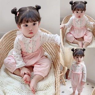 可可妈女宝宝超可爱婴儿连体衣假两件背带网红萌娃新生婴儿淑女装