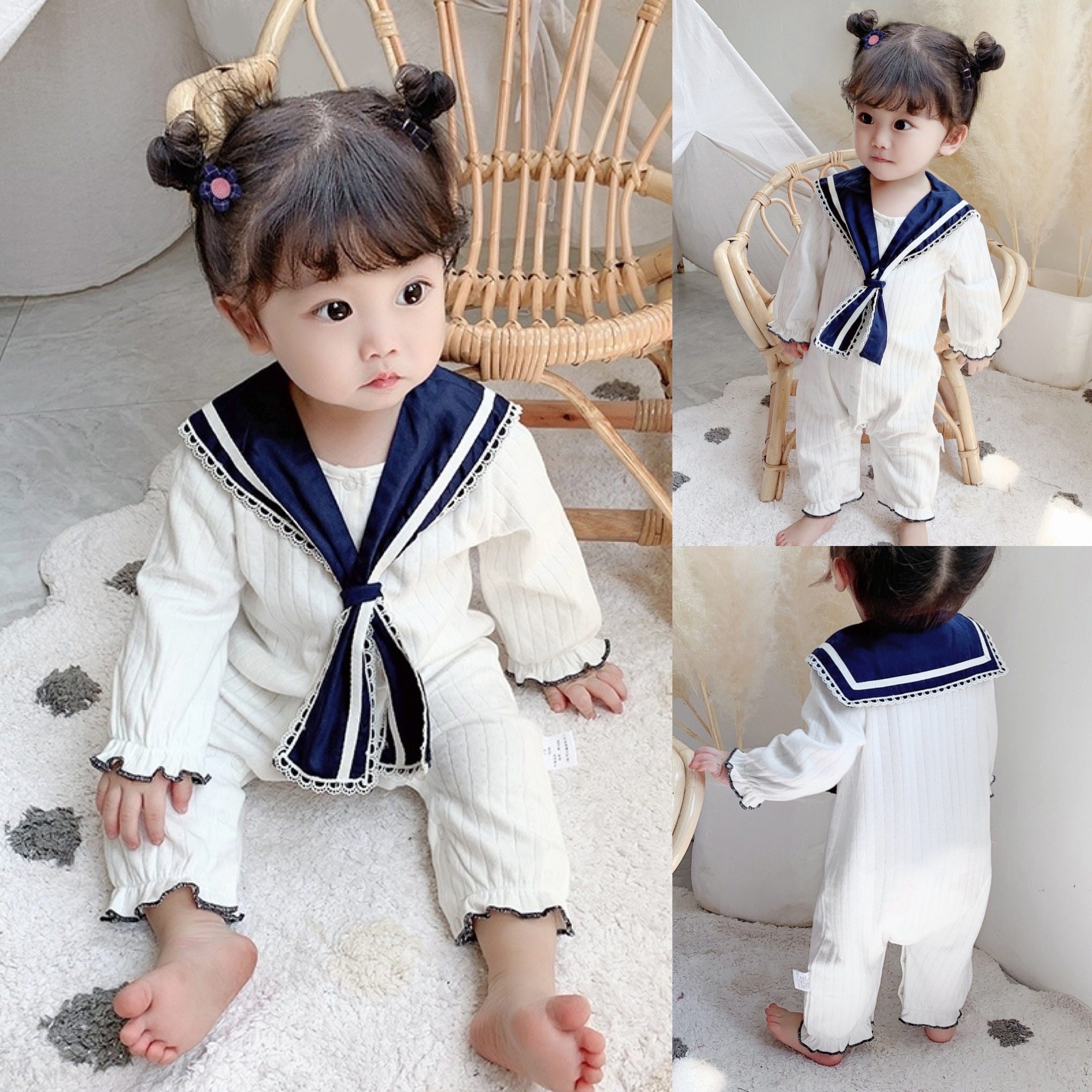 可可妈女宝宝学院风连体衣爬服婴儿百天照淑女长袖春秋季可爱衣服