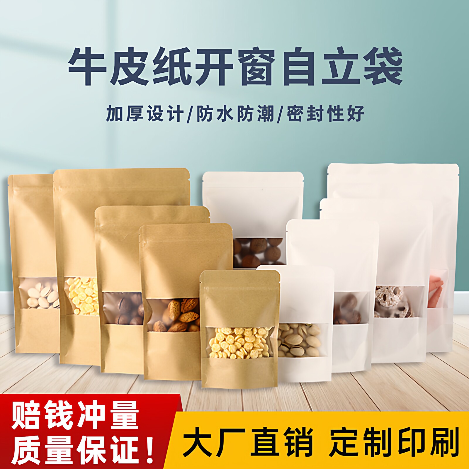 牛皮纸袋自封袋茶叶食品包装袋零食牛肉干密封口样品袋子印刷定制