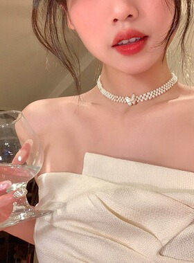 珍珠蝴蝶多层珍珠项链女轻奢气质小众高级感颈链锁骨链choker配饰