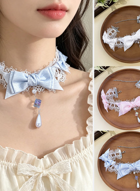 春夏洛丽塔蕾丝缎带蝴蝶结choker项链甜系少女lo裙锁骨链颈饰品