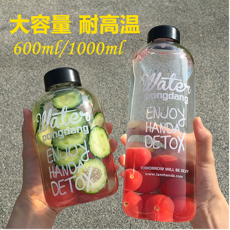 韩国大号透明水瓶定制logo玻璃杯