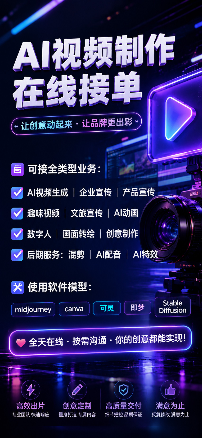 AI绘画接单 短视频动画制作 视频剪辑 文案剧本定制 全部商单可接图片
