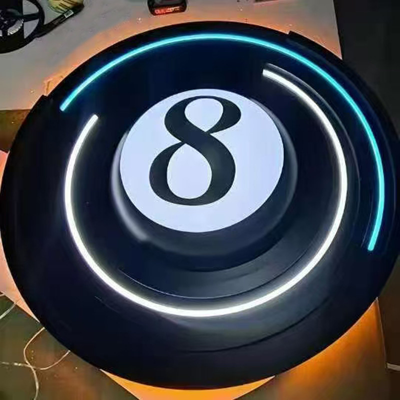 台球厅黑八造型灯背景墙3D立体氛围灯酒吧棋牌社俱乐部墙面装饰灯