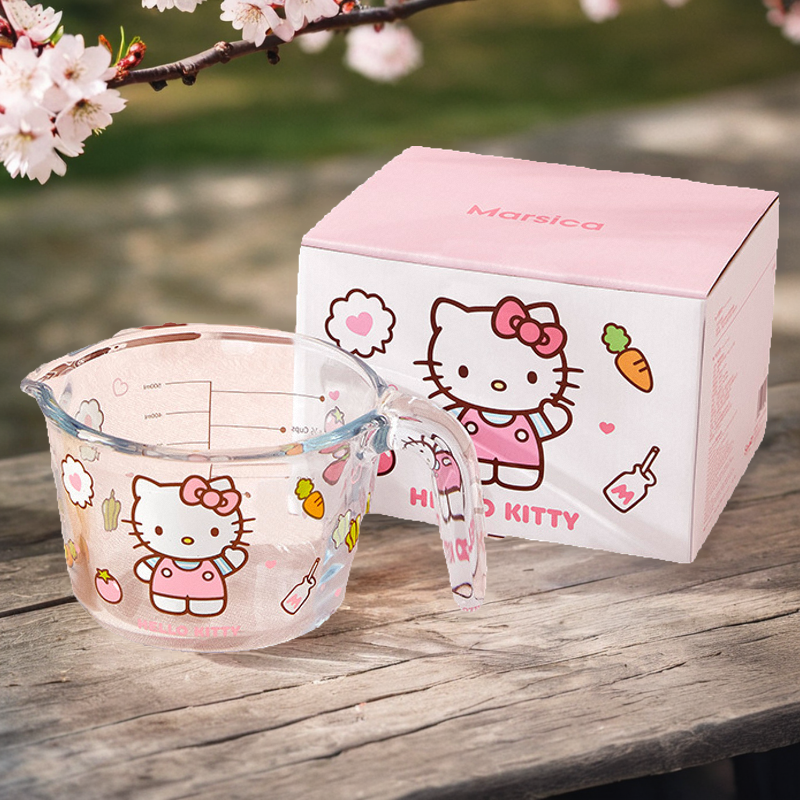 三丽鸥helloKitty玻璃量杯刻度耐温厨房打蛋杯子牛奶毫升计量水杯