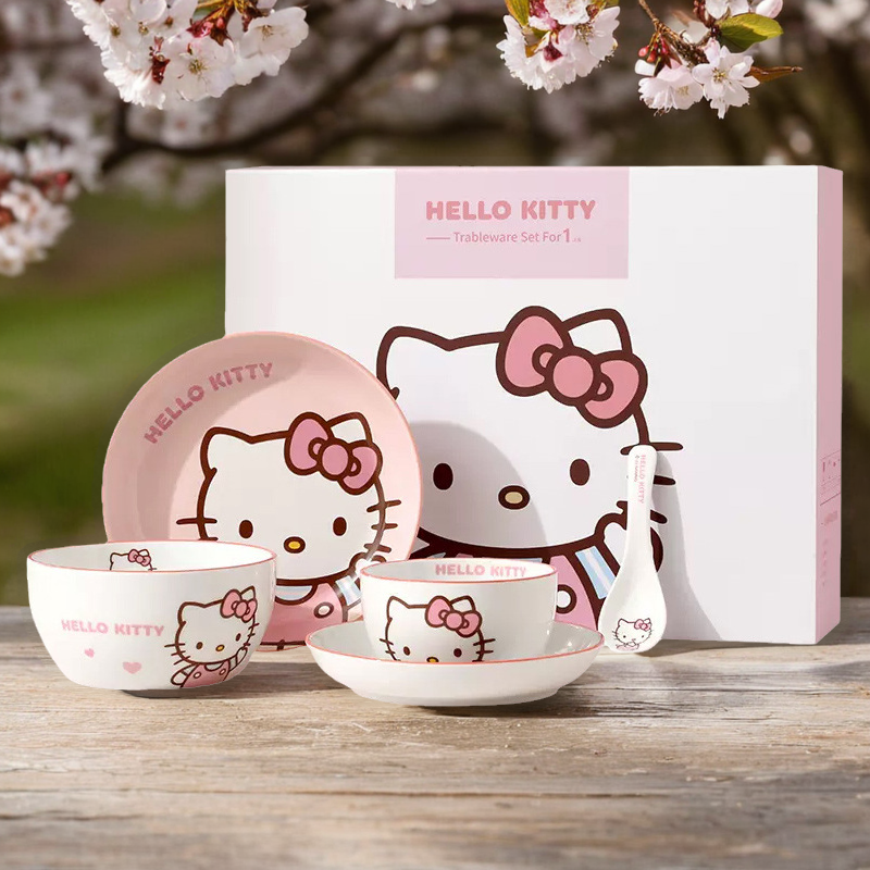 三丽鸥helloKitty美乐蒂陶瓷碗碟可爱卡通家用盘子餐具套装一人用