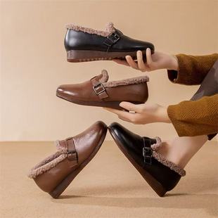 【吉娜专享】冬天羊毛保暖妈妈棉鞋平跟外穿中老年休闲毛毛鞋6528