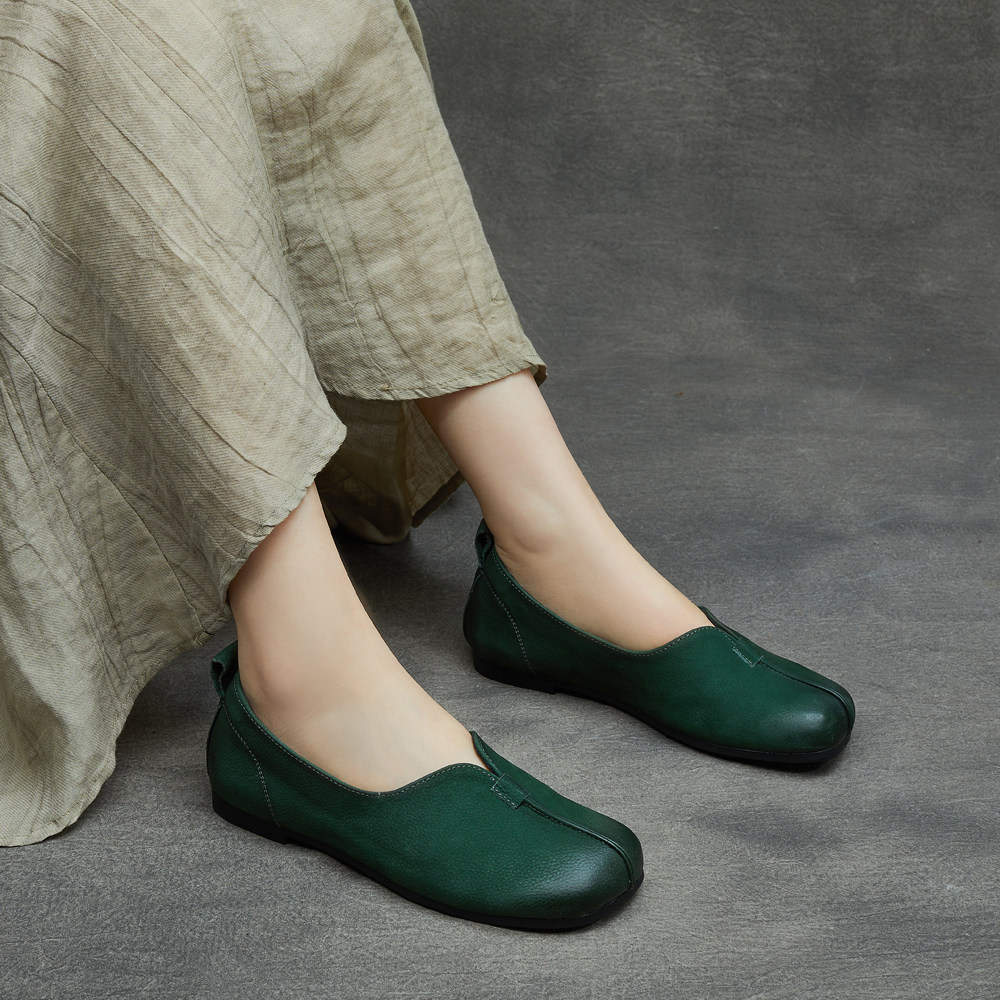 平跟鞋女2026春季新款复古风妈妈鞋简约软底单鞋真皮套脚浅口单鞋,女鞋,浅口单鞋,淘宝优惠券,粉丝福利购,淘宝优惠卷