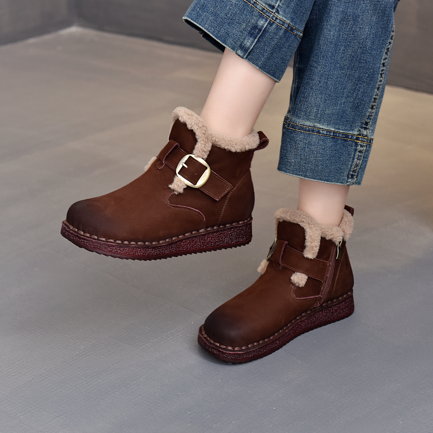加绒雪地靴女舒适保暖