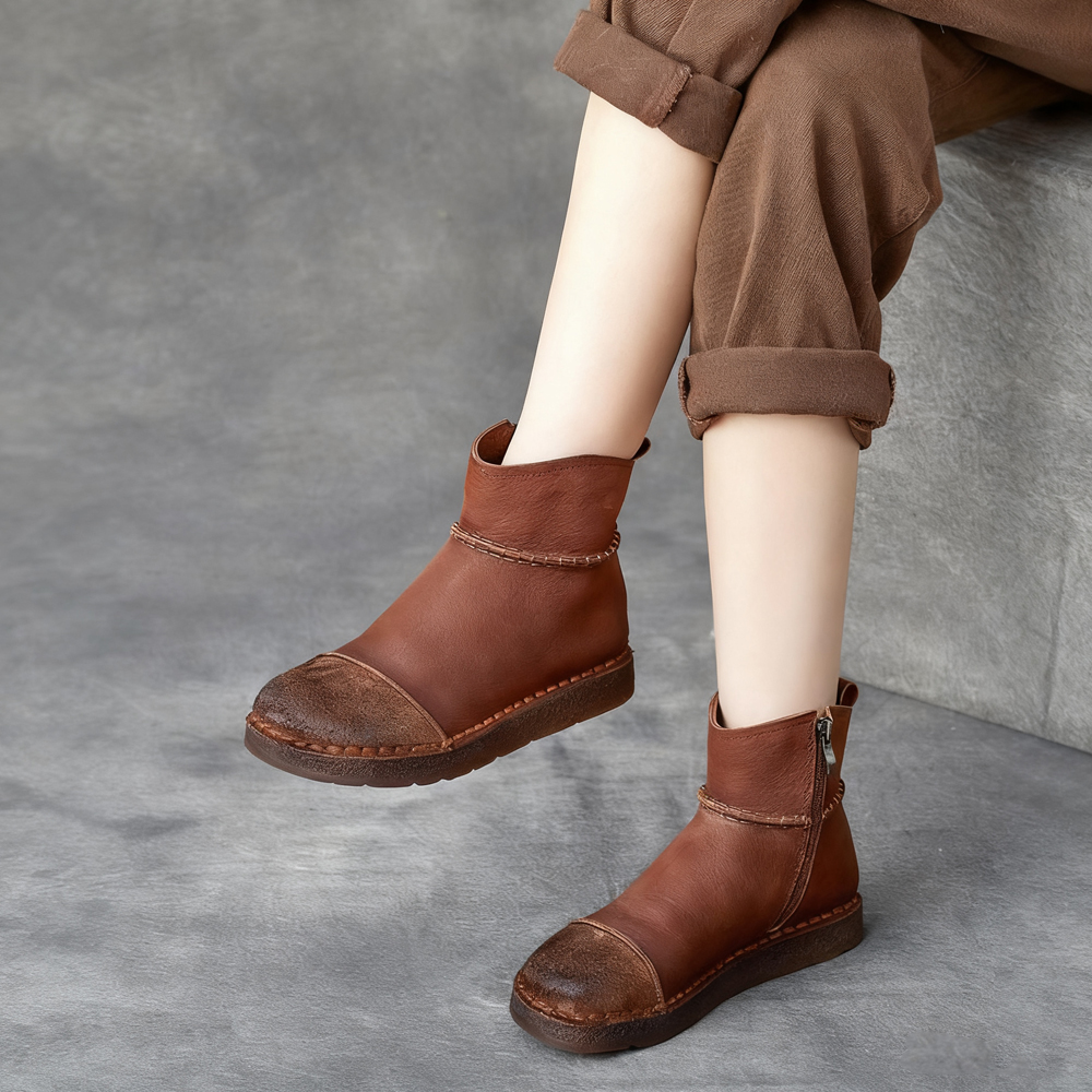 平跟软底加绒高帮棉鞋民族风短靴