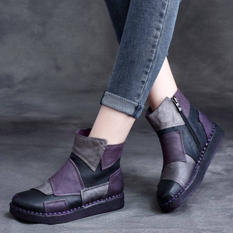 软底真皮短靴子女2025新款爆款防滑平底套脚单靴拼色舒适保暖棉鞋,女鞋,时装靴,淘宝优惠券,粉丝福利购,淘宝优惠卷