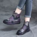 加绒雪地靴女款2025新款冬季鞋子个性拼色软底真皮短靴平底马丁靴