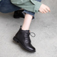 休闲高帮真皮女鞋 侧拉链短靴女2025秋季 时尚 圆头加绒加厚棉鞋 新款