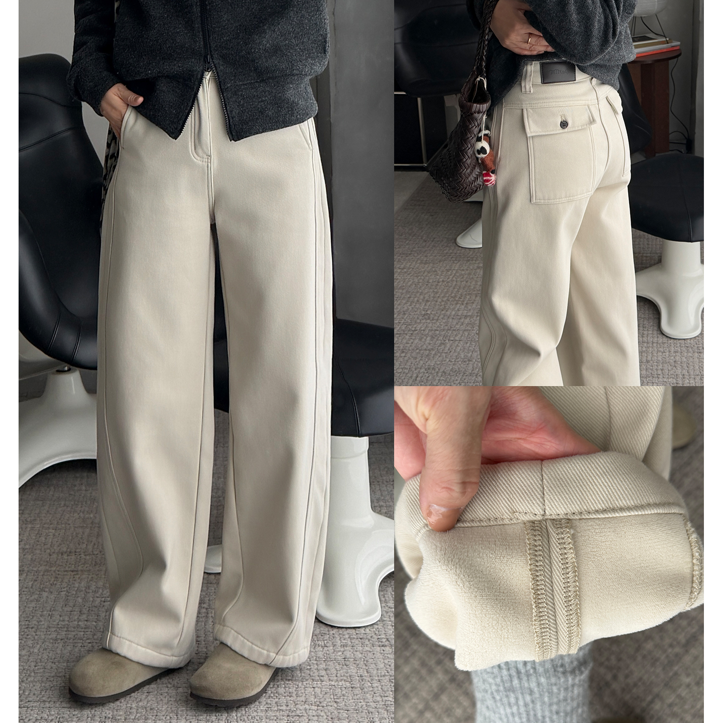 韩版休闲纯色加绒百搭弯刀牛仔裤