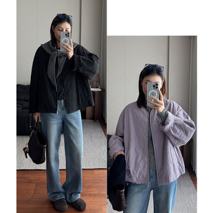 轻薄款 纯色拉链百搭显瘦夹棉外套 羊毛棉绗缝压花保暖棉衣秋冬新款