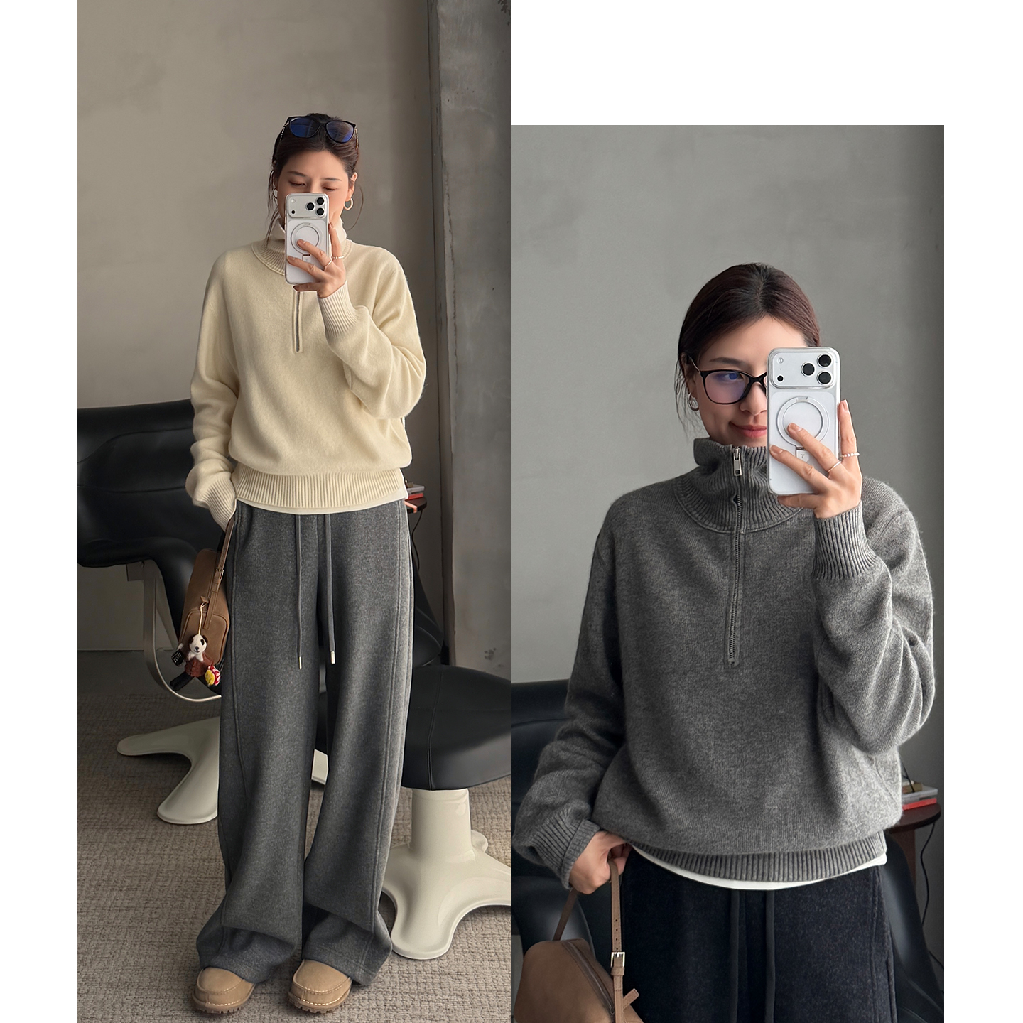 韩版休闲纯色半拉链高领显瘦毛衣