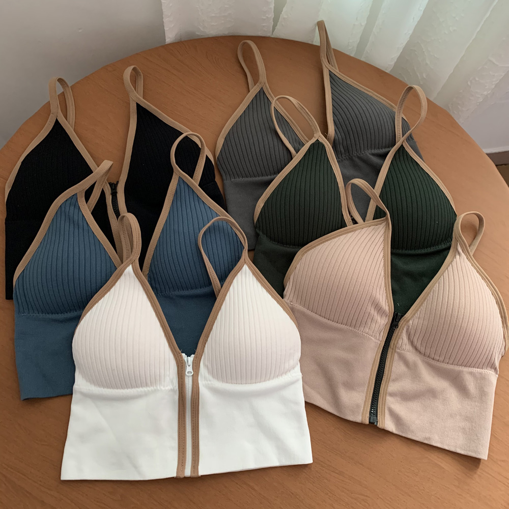Real shot real price rimless beauty back underwear strap bra gathered sexy front zipper chest wrapped sports vest