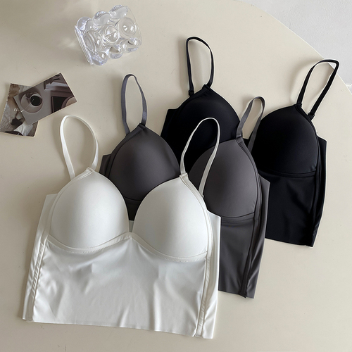 Real shot of spring and summer ice silk suspender tops women's bottoming underwear beautiful back slim sports bra vest